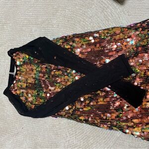 Sequin Multicolor Dress with Black Mesh Sleeves